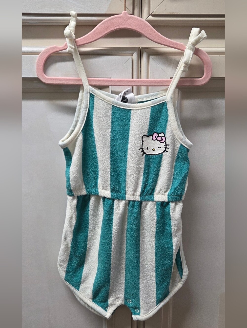 Hello Kitty Teal & White Striped Terry Romper